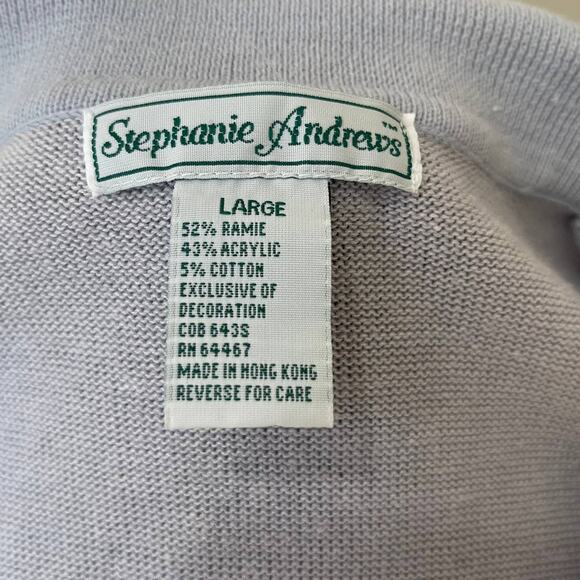 Vintage Stephanie Andrews Blue White Embroidered Cottagecore Cardigan Size Large - Picture 9 of 12